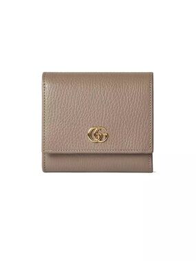 Gucci Pebbled Leather Fold Wallet in Taupe with Gold GG